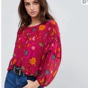 Free People Floral Women's Top - Pink and Orange